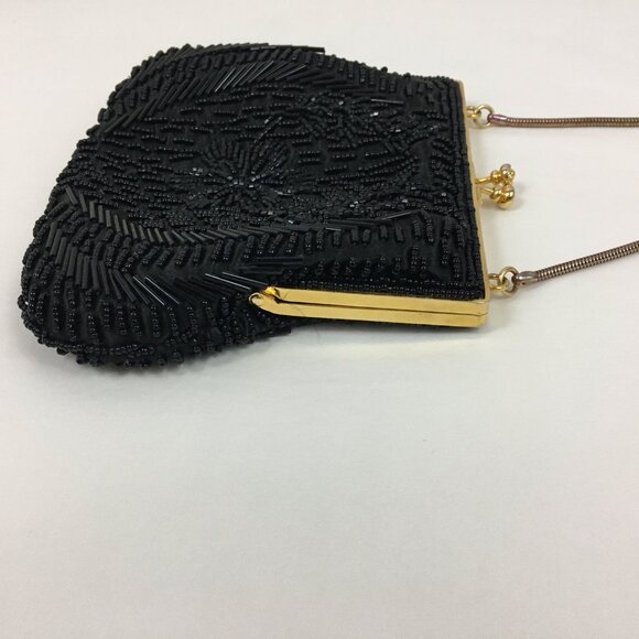 VTG Ed B Robinson Handbag Purse Beaded Black Kiss Clasp - Picture 3 of 10